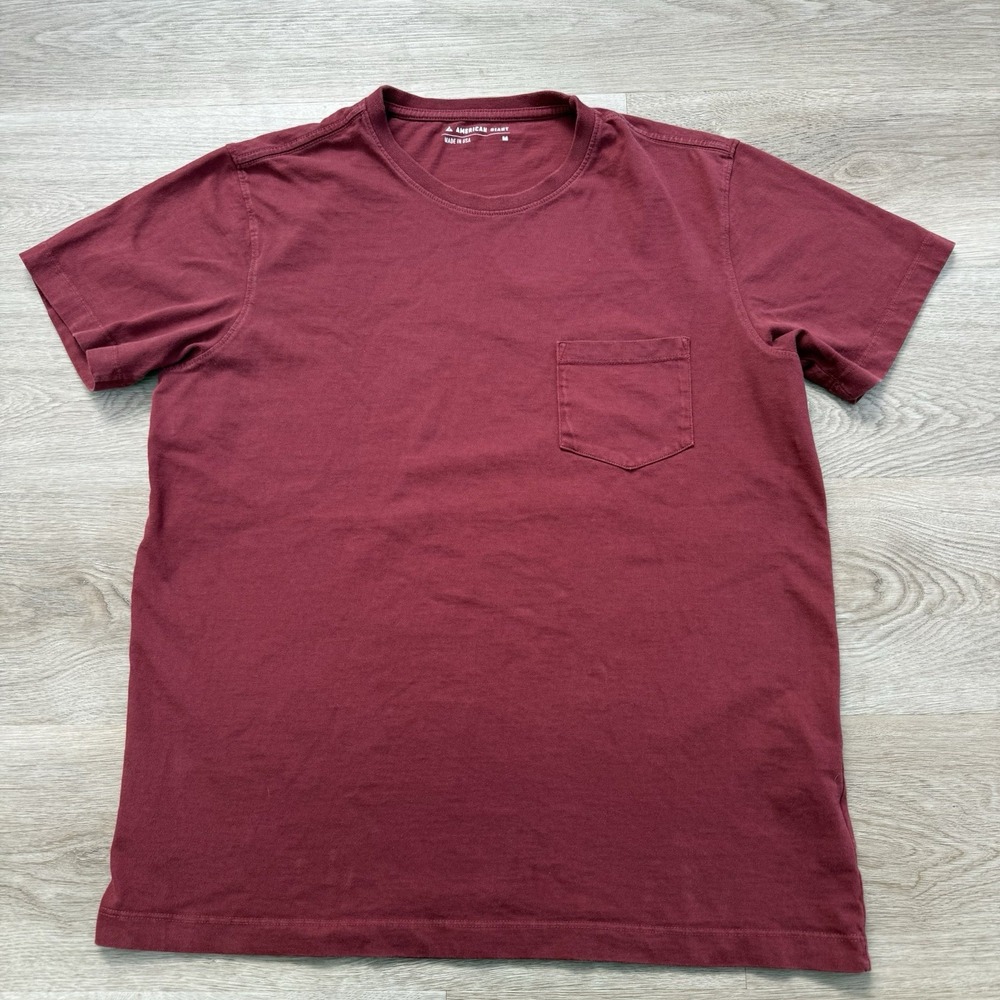 American Giant Mens M Pocket T-Shirt Burgundy Short Sleeve 100% Cotton Made USA